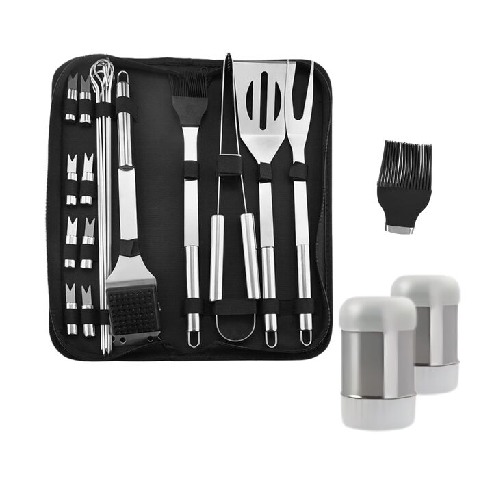 Набір для гриля AVOID - 28 предметів. Якісний набір аксесуарів для гриля з нержавіючої сталі. Ідеальний подарунок для чоловіків, татуся. Комплект для барбекю.
