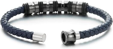 Чоловічий браслет COOLSTEELANDBEYOND з плетеного шкіряного ремінця, білий/блакитний, зі сталевою застібкою