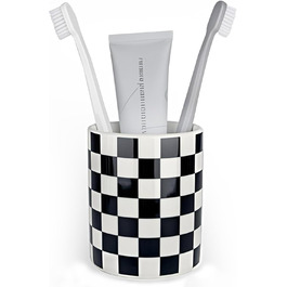 Bathroom Toothbrush Holder, Bathroom, Toothbrush Holder Set, Modern, Cute, Toothbrush and Toothpaste Holders for Bathroom, Countertop, Organizer, Black and White Plaid Decor (Black, 1 Piece, 1)