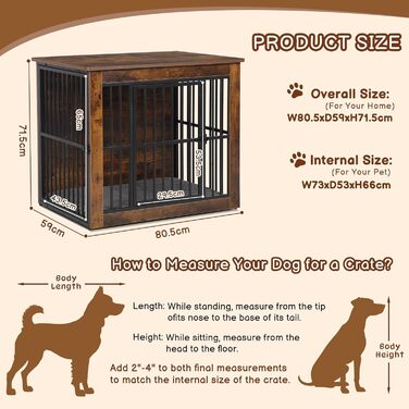 Клітка для собак велика дерев'яна з подвійними дверцятами, міцна собача будка для дому, знімний піддон, для малих, середніх та великих собак, 97,5 x 80,5 x 59 x 71,5 см