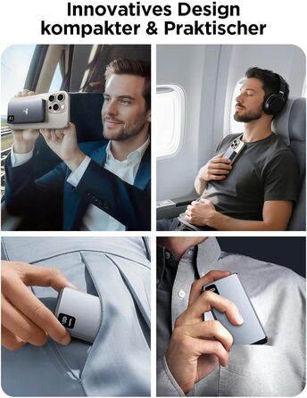 Портативний зарядний акумулятор Powerbank з MagSafe, 5000mAh, 20W PD, 15W Wireless, USB-C, для iPhone, AirPods (Сірий)