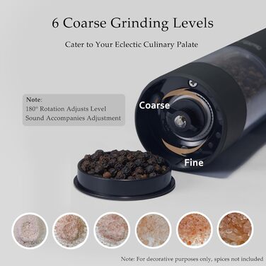 TLYSXPRO Salt and Pepper Grinder Electric 2-Piece Set, USB Rechargeable, Adjustable Coarseness Spice Grinder, Electric Pepper Grinder with LED Light, Cleaning Brush, Kitchen Appliances, Black