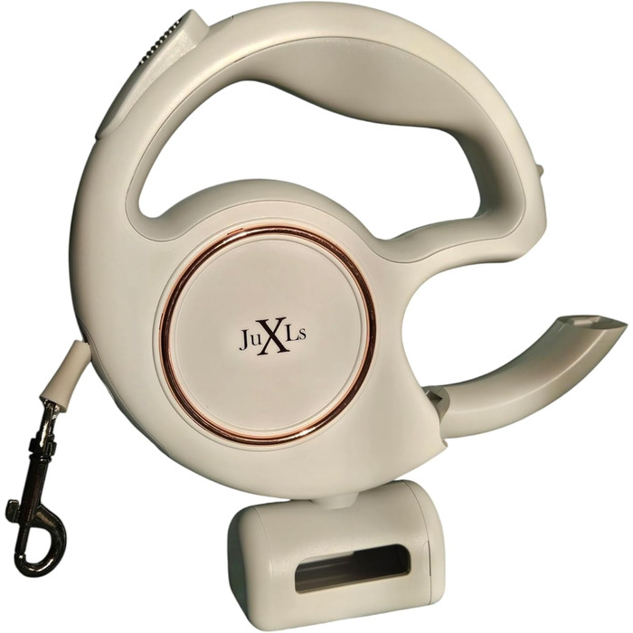 Леєчка для собак з LED-підсвічуванням, 3м, тримач для відходів, світловідбивачі, білий/рожевий, до 10кг