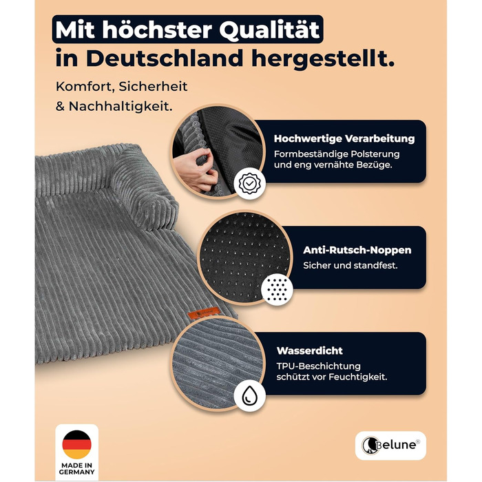 Диванчик для собак Belune Deluxe - миючий, плюшевий, для собак маленьких та середніх порід (темно-сірий, S - 80x78 см)