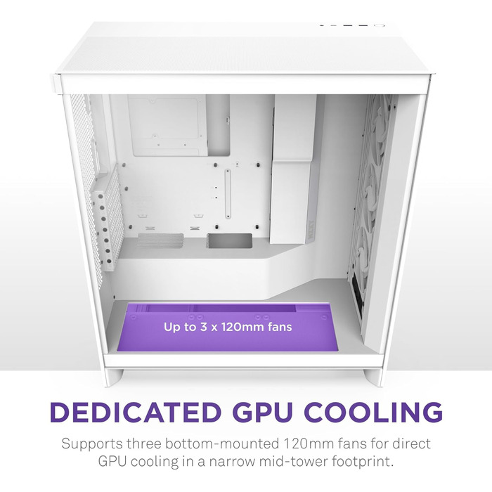Корпус NZXT H7 Flow для ПК ATX з покращеною вентиляцією | Підтримка 3 x 120 мм вентиляторів для охолодження відеокарти | 3 x 120 мм фронтальні вентилятори | Пластина для встановлення 420 мм кулера спереду | Flow RGB 2024, білий