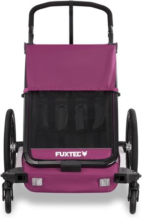 Фуктек Причіп для велосипеда Sportfux на 2 місця, з сумкою, світловідбивачами, ручкою-штовхачем, захистом від дощу та сонця, складний, фіолетовий FX-FA1