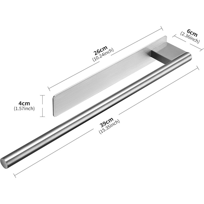 Тримач для рушників без свердління, подвійний, з нержавіючої сталі 304, рушкова рейка з двома кріпленнями, самоклеючий, для ванної кімнати та кухні (#3 Сріблястий)
