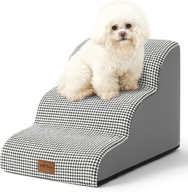 Dog Stairs for Small Dogs 50cm, Pet Stairs for Bed made of High-Density Sponge, Dog Stairs Dog Ramp with Washable Cover and Non-Slip Bottom, 40x72x50cm, 4 Steps, (White/Black, 3 Steps (40x57x40cm))