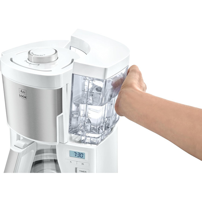 Melitta Look Timer - Filter Coffee Machine - Timer Function - Drip Stop - 10 Cups - White (1025-07) White with Glass Carafe Single