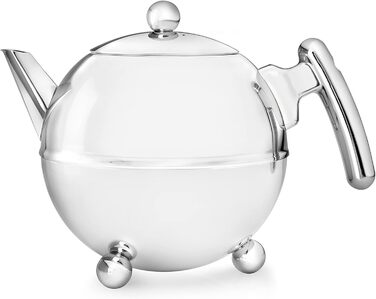 Bredemeijer round, double-walled stainless steel teapot, 1.2 liters with chrome-colored handle (0.75 l)