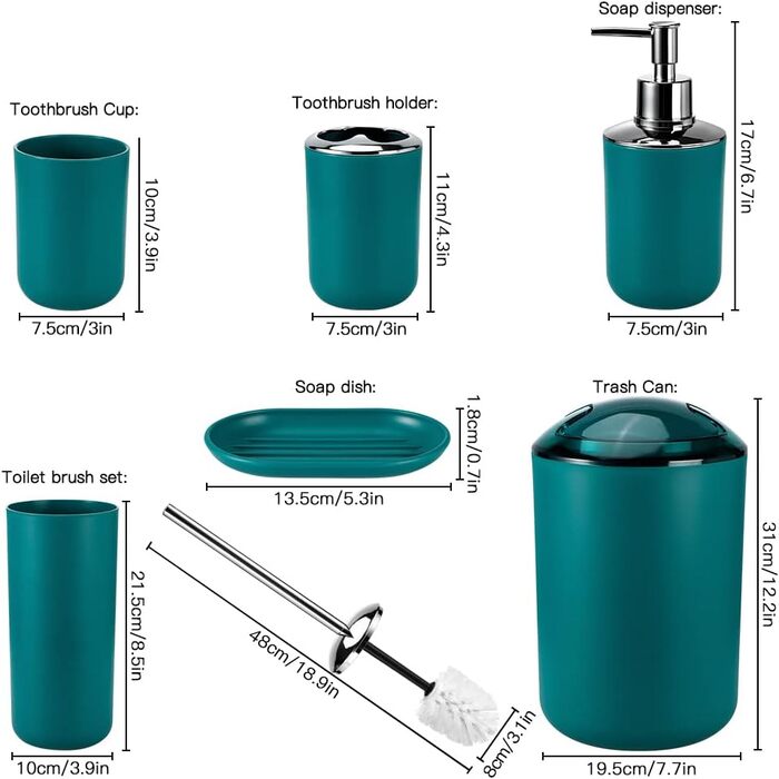 Набір аксесуарів для ванної кімнати Otostar Bambus (6 шт.) - зелений, з тримачем для ватних паличок, дозатором мила, підставкою для зубних щіток, мильницею, тримачем для унітазу та відром