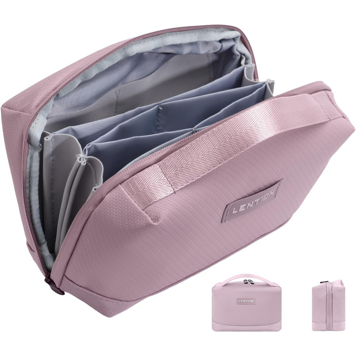 LENTION Cable Organizer Bag, Electronics Travel Cable Bag, Tech Pouch, Travel Cable Bag for Charging Cables, External Hard Drive, USB Hub, Charger, SD Card, Everyday Items (Pink)