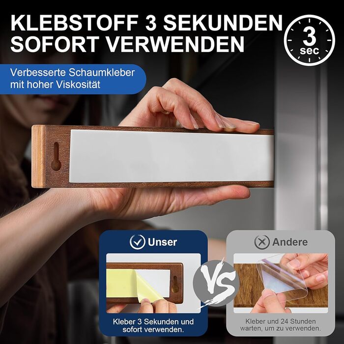 ENOKING Magnetic Knife Rail 40 cm, Magnetic Knife Block without Knives, Magnetic Knife Holder made of Acacia Wood with 4 Hooks