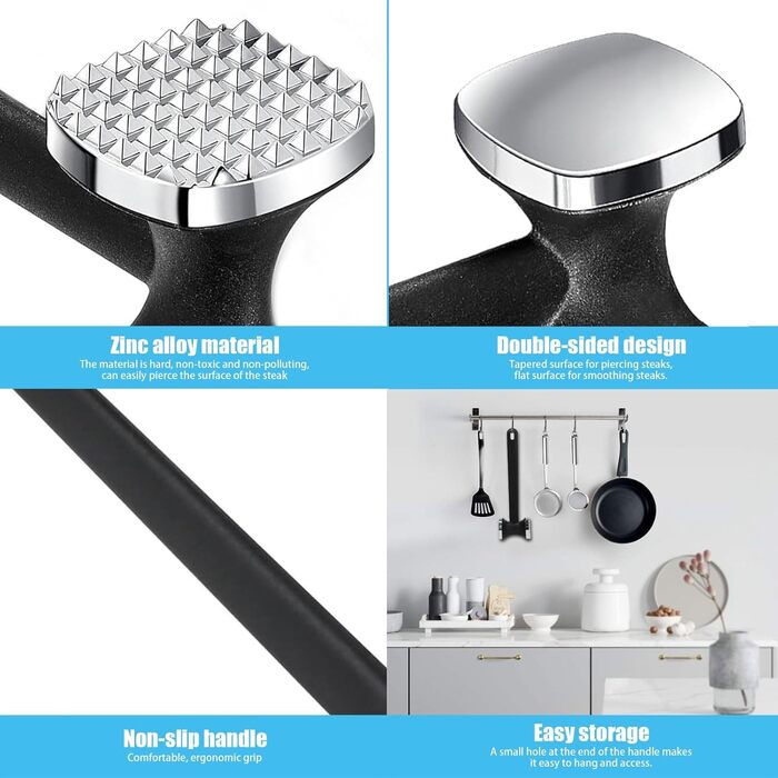 Ніж для відбивання м'яса Fleischklopfer 24см, подвійний, з нержавіючої сталі - молоток для стейків, шніцелів, яловичини, курки