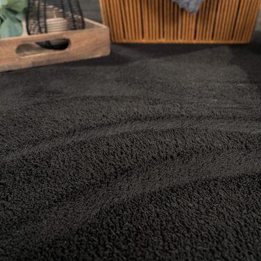 Килимок для вітальні TT Home з коротким ворсом, чорного кольору, 120 см (круглий), антиковзаюча підкладка, сучасний, можна прати