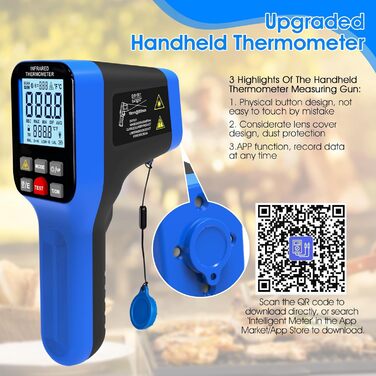 Інфрачервоний термометр 30:1 з лазером та APP, IR термометр -50℃-1600℃, 8-14μm, безконтактний, Max/Min/Avg/DIF, 1600B-APP
