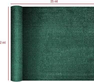 Rebecca Mobili Shade Net, Garden Terrace Windbreak, Green, HDPE, Privacy Screen - Size HxL: 2 x 25 mt - Art. RE6695