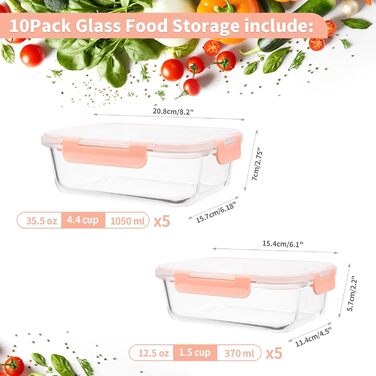Набір контейнерів для зберігання їжі з боросилікатного скла з кришкою, BPA-free, не протікають, для мікрохвильової печі, духової шафи, посудомийної машини, для приготування їжі на тиждень (Meal Prep) – рожевий (SA1637)