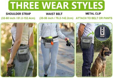 Лекарства для собак – сумка-лейкоріз для собак з кількома кишенями, диспенсер для пакетів для екскрементів і кишеня для телефону, 3 варіанти носіння – ідеальний мішок для корму для собак, тренування та прогулянки, сірий, магнітна застібка