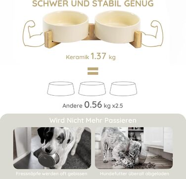 Набір мисок для котів та собак SPUNKYJUNKY з бамбукового підставки (400мл, Бежевий)