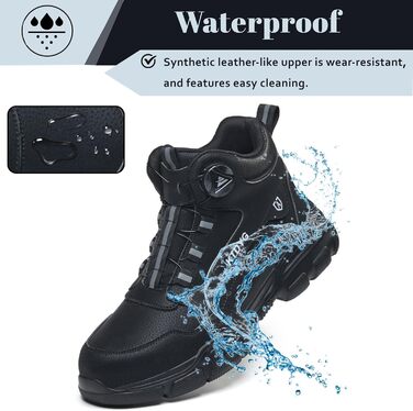 Черевики безпеки для чоловіків та жінок, водонепроникні робочі черевики, легкі спортивні черевики, черевики з металевим підноском, чорні, з поворотним затвором, 41 EU