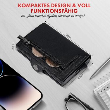 AISIR Гаманець чоловічий/жіночий, міні, з RFID захистом, тонкий з відділенням для монет (чорний)