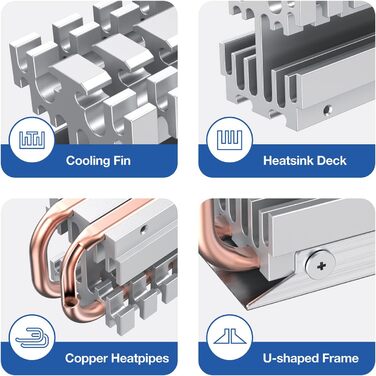 Радіатор для SSD M.2 2280 NVMe SATA з тепловою трубою, подвійний мідний радіатор, алюмінієва пластина, 2 термопади, 3.4 см [G-M2HS06]