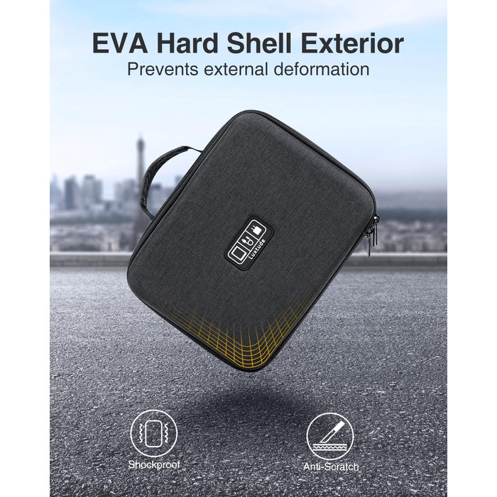 Органайзер для кабелів Luxtude Eva - жорсткий кейс для аксесуарів, чорний (великий)