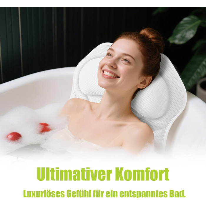 Подушка для ванни Vollkörper для тіла, спини, голови та шиї. Швидковисихаюча біла подушка для ванни – комфортне купання.