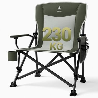 Кемпінговий стілець EVER ADVANCED складний, 230 кг, XL, з кишенею та тримачем для напоїв, 62 см ширина сидіння, для кемпінгу, відпочинку на природі, балкону, саду (зелений, класичний)