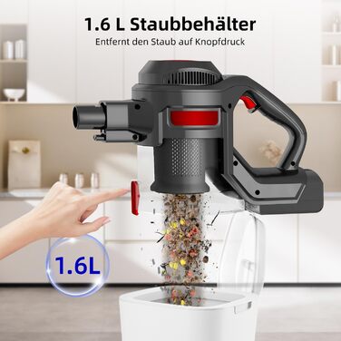 Бездротовий пилосос Authmic 40000Pa з акумулятором, час роботи до 50 хв, об'єм контейнера 1.6 л, HEPA фільтр×4, для килимів, твердих поверхонь, шерсті тварин (темно-червоний)