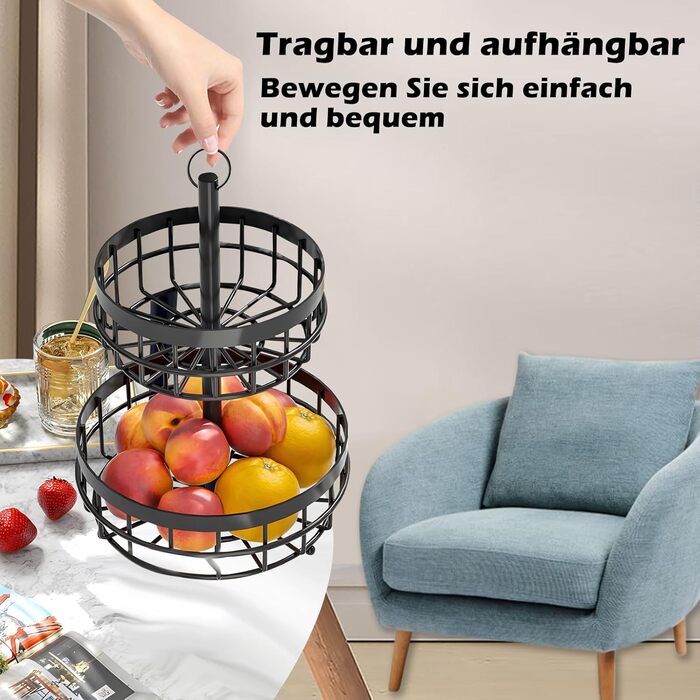 Багатоярусна металева підставка для фруктів та овочів MaxEarn - 3 яруси, велика місткість, з дерев'яними ручками