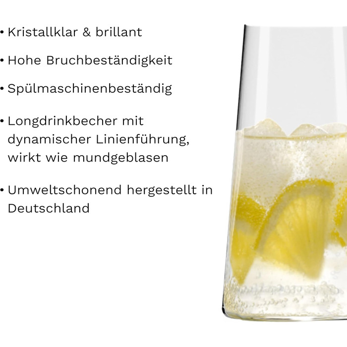 Stölzle Lausitz Long Drink Glasses Power 6-Piece Set 460ml – Elegant Highball Cocktail Glasses for Drinks, Water & Juices – High-Quality Long Drink Glasses Made of Crystal Glass – Dishwasher & Shockproof