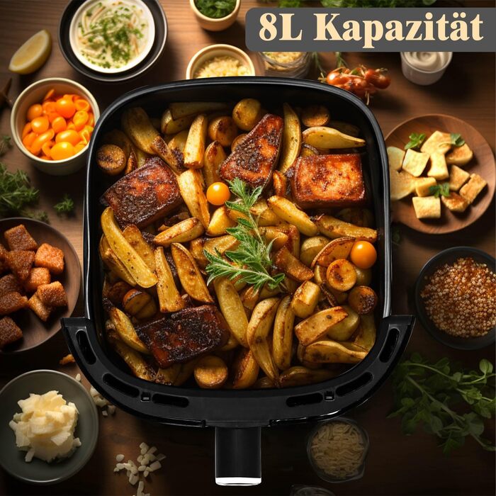 Аерофритюрниця SUPERLEX 9L з подвійною камерою, оглядовим вікном, 2 x 4,5 л кошиками, 8 програмами, регулюванням температури та таймером, чорна