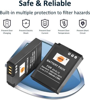 Акумулятор EN-EL12 (1600mAh, 3.7V) та зарядний пристрій сумісний з Nikon Coolpix P340, S800c, S1000pj, S1100pj, S1200pj, S6150, S6200, S6300, S9100, S9200, S9300, S9400, S9500, S9600, AW100, AW110s, AW120s