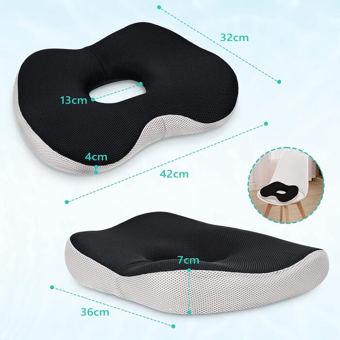 Ортопедична подушка для сидіння Feagar Donut: Memory Foam, для офісу, авто, зняття болю, комфортне сидіння