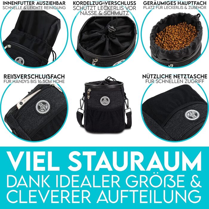 Преміум сумка для ласощів для собак HUND IST KÖNIG - універсальна, містка, з дозатором для відходів та Ebook для дресирування (Чорний, 16 x 18 x 6 см)