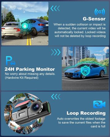 4K WiFi відеореєстратор в автомобіль, з Wi-Fi, SD 64GB, IPS екран 1.47