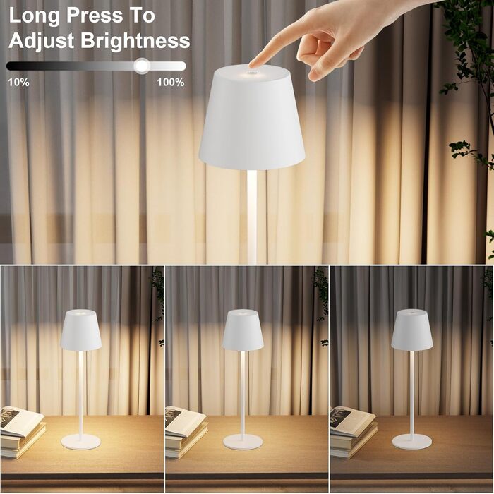 LED настільна лампа K-Bright з регулюванням яскравості, акумуляторна, бездротова, 3000K/4000K/6000K, 3 колірні температури, USB-C, IP54, вологостійка, чорна, 1 шт.