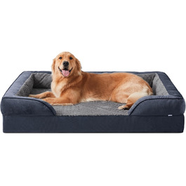 JOEJOY Extra Large Orthopedic Dog Bed, Extra Large Washable Cat Bed Dog Cushion with Honeycomb Structure and Removable Waterproof Lining Foam Dog Bed Orthopedic Grey