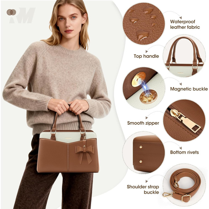 Жіноча сумка RAINSMORE середнього розміру з PU шкіри, коричнево-біла, крос-боді, тоут, сумка на плече