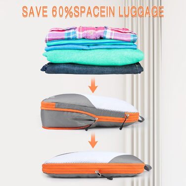 Органайзери для валізи AiQInu Compression Packing Cubes, 5 шт., сірі - компресійні пакети для подорожей, чохол для взуття та білизни, ультралегкі, розширювані