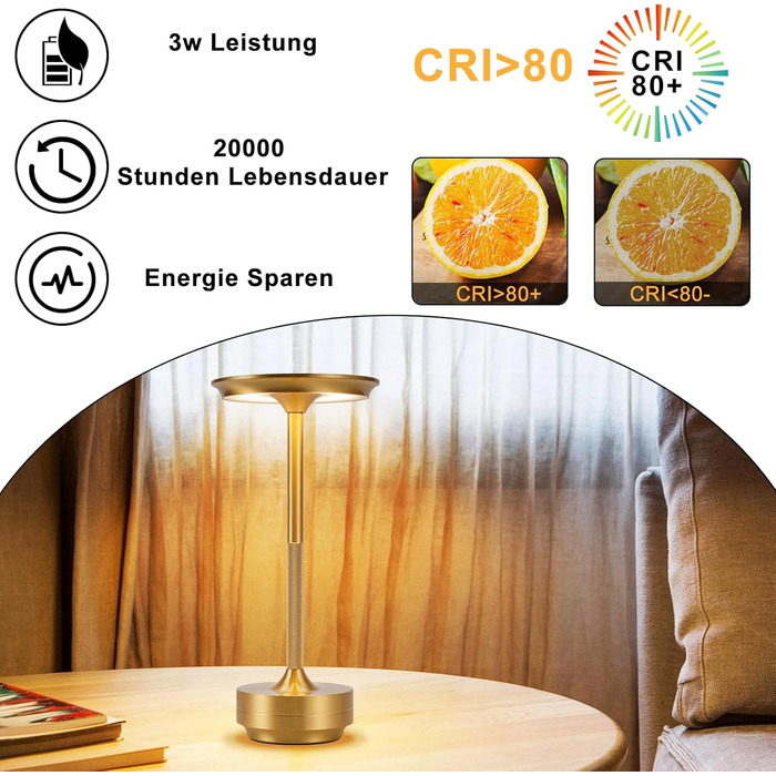 Настільна лампа бездротова LED з USB зарядкою, торшер для спальні, дитячої, вітальні, 2 шт. (Золото)