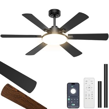 Стеляний вентилятор з підсвіткою 132см, 6 лопатей, з пультом керування, тихий DC-двигун, 6 швидкостей, 3CCT, регульоване LED-підсвітлення, двосторонні лопаті для спальні/вітальні