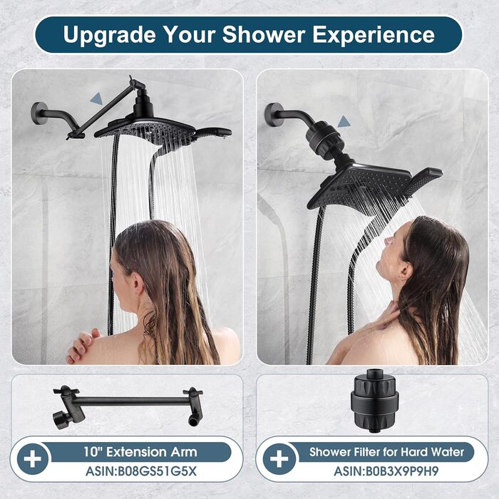 BRIGHT SHOWERS Dual Shower Head Combo Set, Handheld Shower Head, Rainfall Shower Head, Combo with Black Face, 152.4 cm (60 inch) Stainless Steel Shower Hose, (2.5 Gallon Per Minute, Oil Rubbed Bronze)
