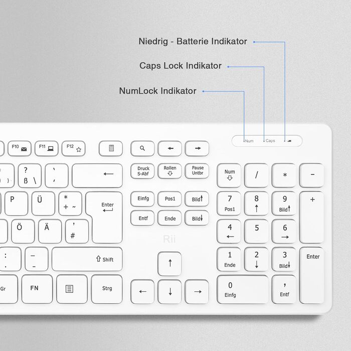 Набір клавіатури та миші Rii (2 шт.) бездротовий, для PC/Laptop/Windows/Smart TV, німецька розкладка, чорний
