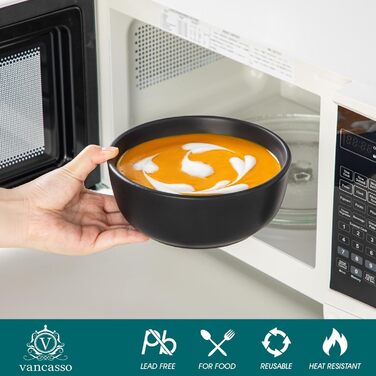 Набір супових та салатних мисок Vancasso PLAYA, 6 шт., 0.9 л, чорний, кераміка