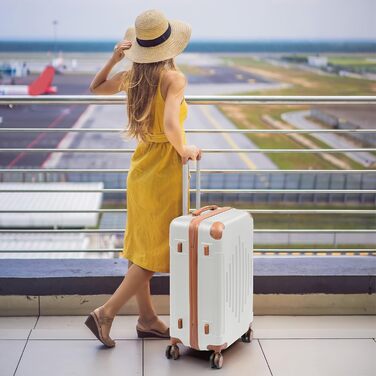 Набір валіз LEADZM 3 шт. з захистом кутів, ABS, телескопічний ручка, ручна поклажа, контрастне забарвлення (кремово-білий)