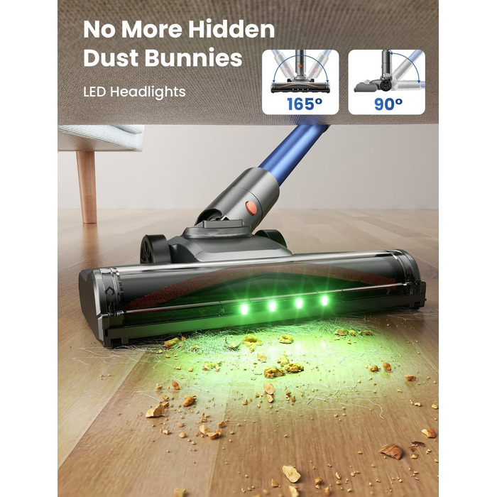 Бездротовий пилосос Dzaki 45000Pa з акумулятором, дисплеєм та антизаплутувальною насадкою для килимів, твердих підлог та шерсті тварин