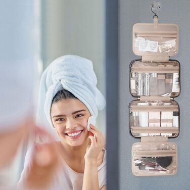 Сумка для косметики BAGSMART, дорожня косметичка з прозорою кишенею, блакитна (L)